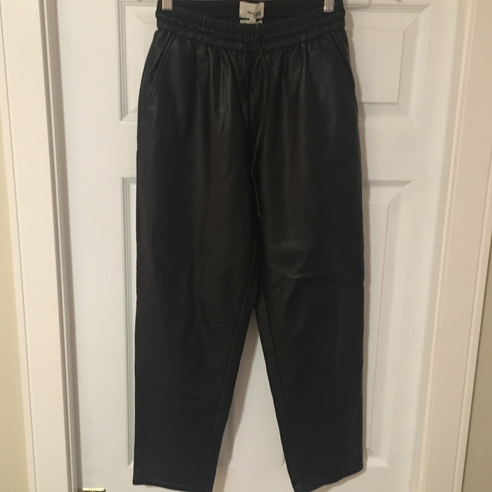 Aritzia Black Faux Leather Jogger Pants